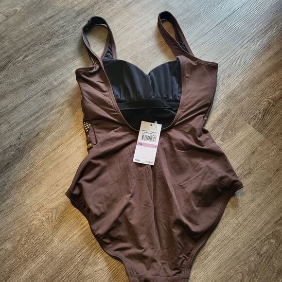 MICHAEL Michael Kors - Boho Solids U-Neck Shirred Maillot Women's swimsuit - Picture 4 of 5